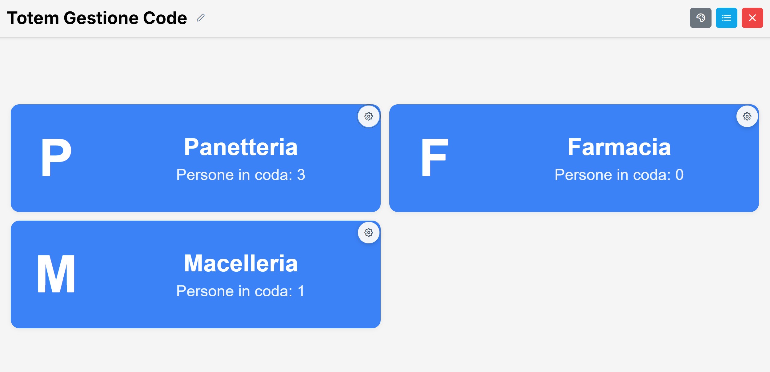 Code selezionate nel Totem in modalità amministratore