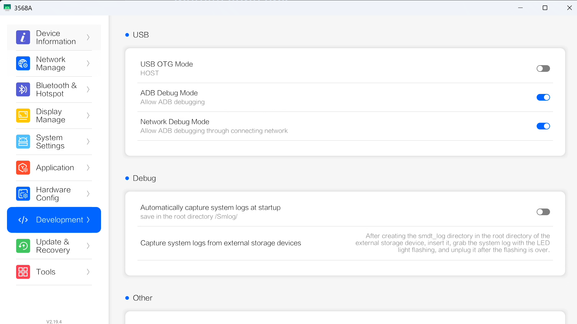 Enabling ADB Debug Mode in OS Tools
