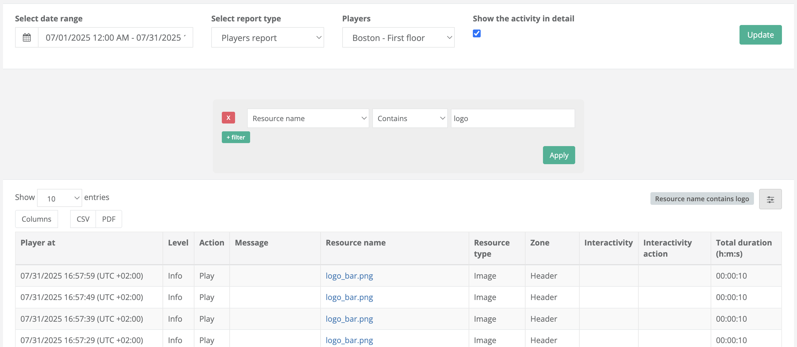 Player logging example