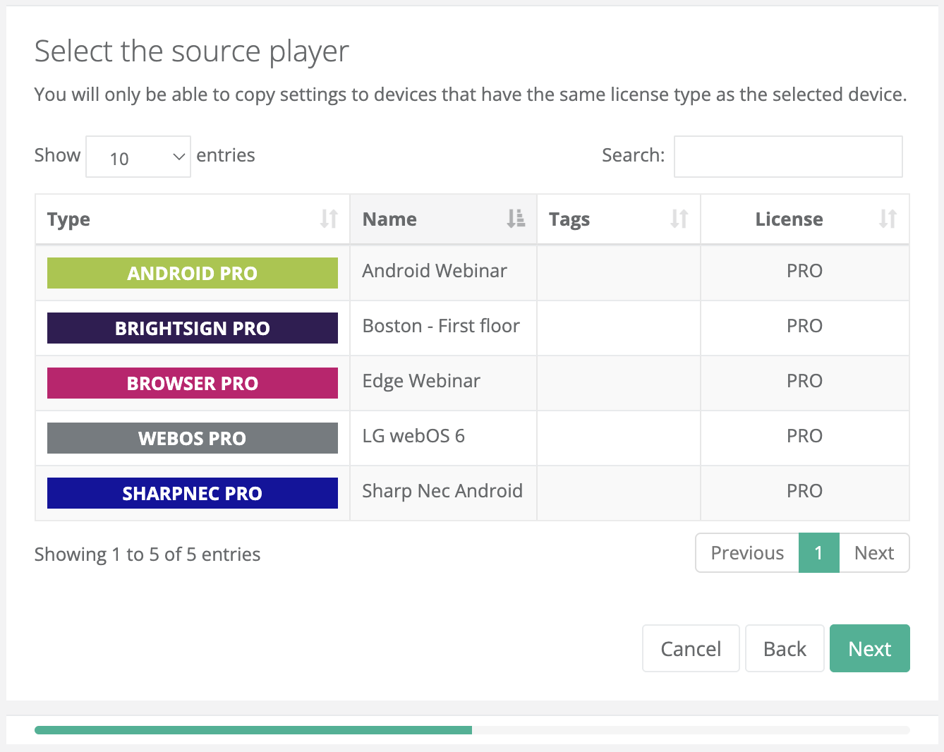 Select source player