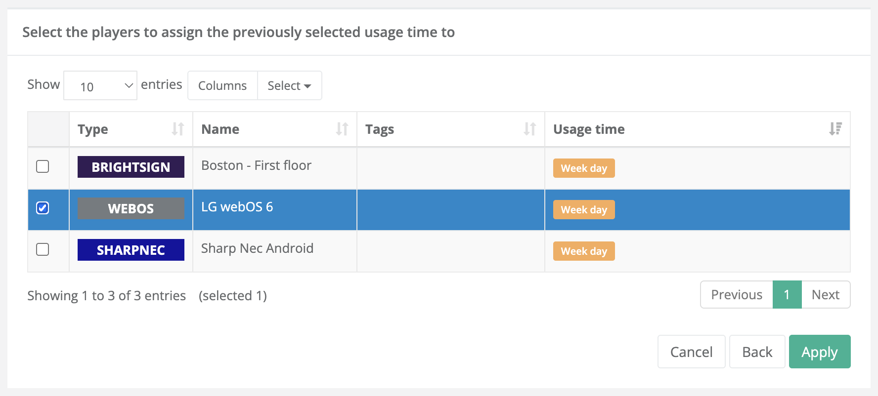 Usage time assignment